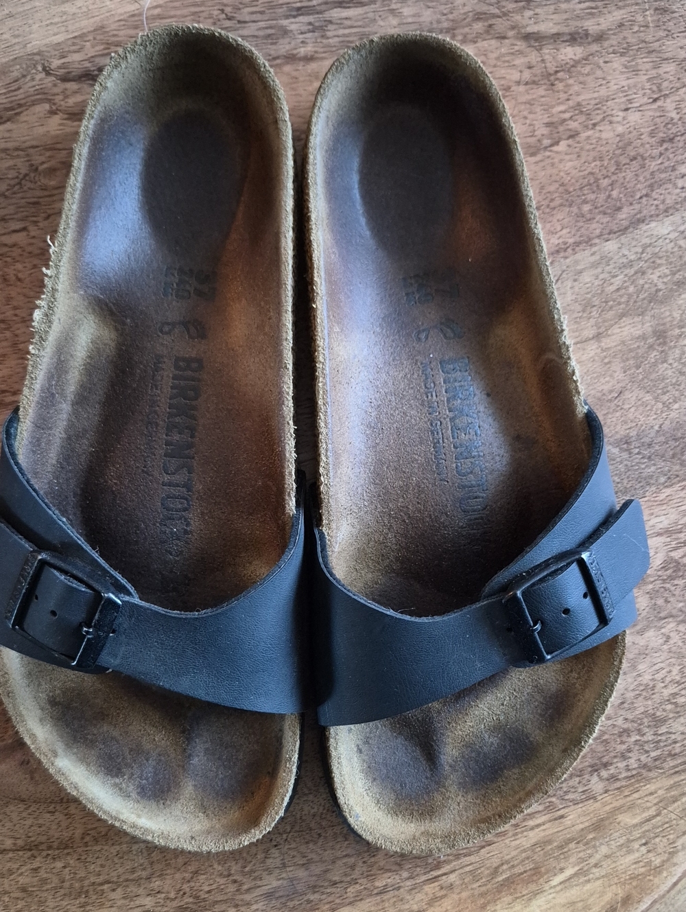 Birkenstock Madrid Black Birko-Flor Single Strap Slide Sandals 37 / US 6-6.5